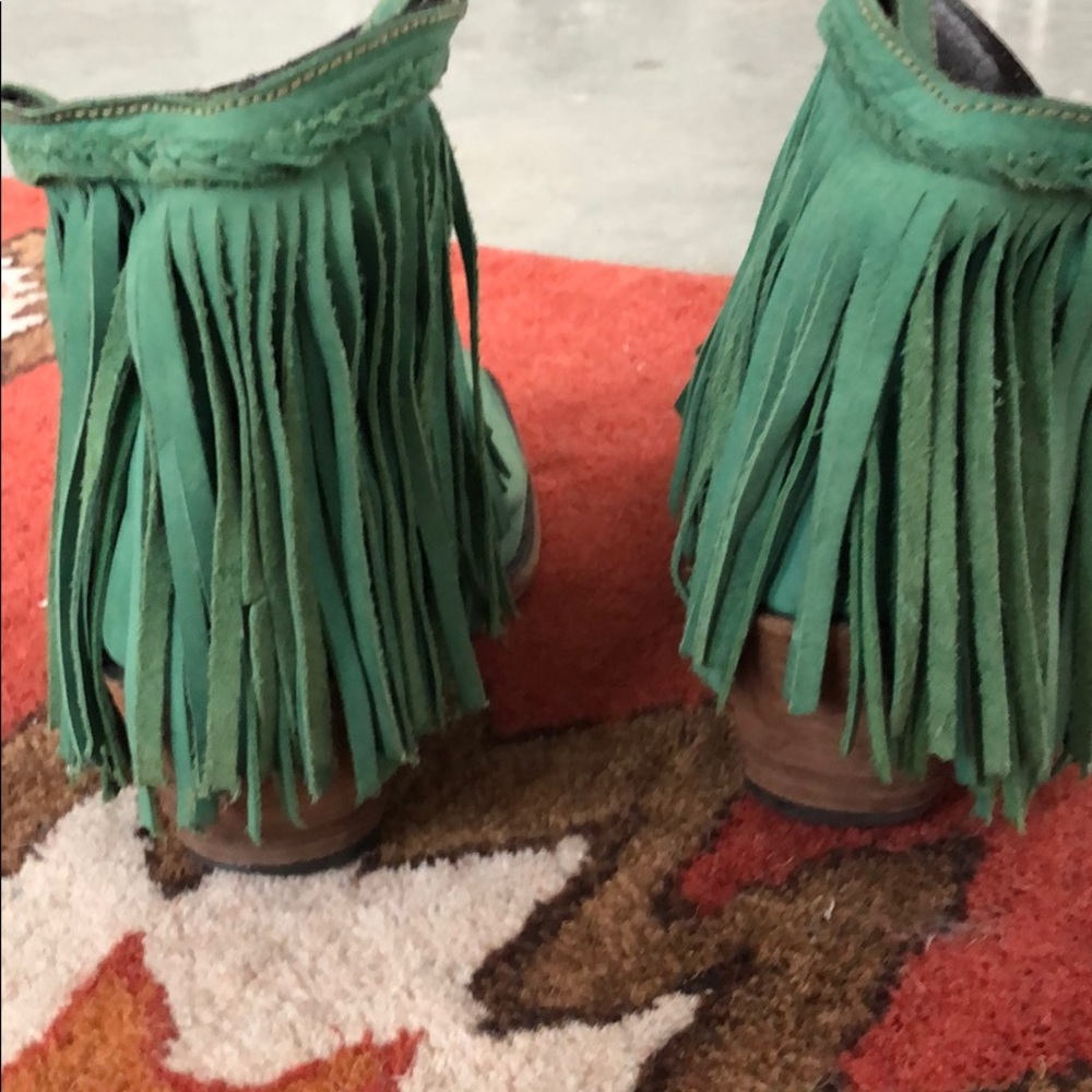 Real leather turquoise ankle boots - Picture 2 of 4